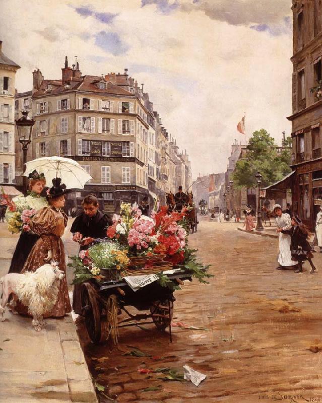 Louis Marie de Schryver Selling Flowers Elysee France oil painting art